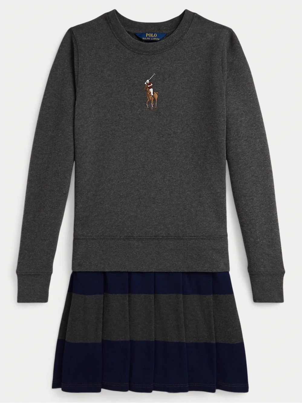 Ralph Lauren Preppy Cotton Winter Christmas Pony Fleece Pleated Sweater Dress